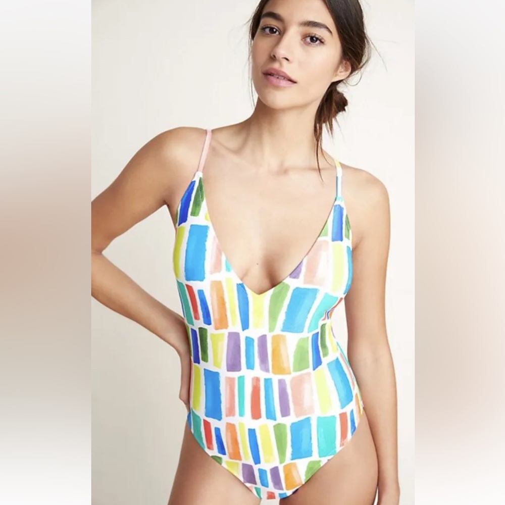 Anthropologie Multicolor Brushstroke One-Piece Swimsuit